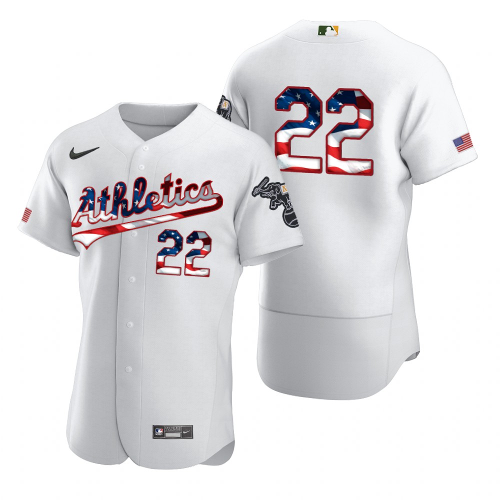 Oakland Athletics #22 Ramon Laureano Men Nike White Fluttering USA Flag Limited Edition Authentic MLB Jersey-0